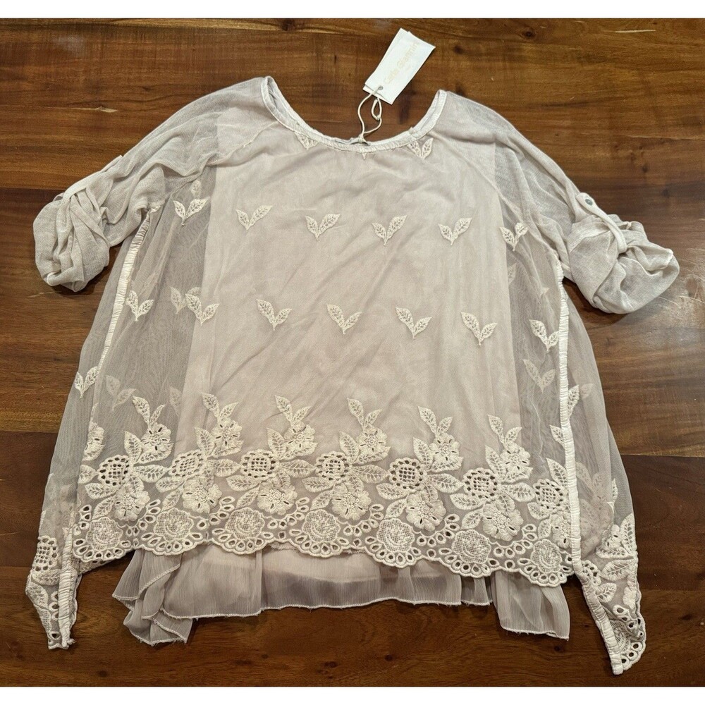 Carla Giannini Italy Embroidered Mesh Lace Tunic Blouse Romantic Boho O/S NWT